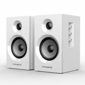 BT16 60W Powered Bookshelf Speakers, HiFi Computer Gaming Monitors with Bluetooth 5.3 & 24-Bit USB DAC, 3.5" Woofer, 1" Silk Dome Tweeter, Adjustable Bass/Treble - White product image