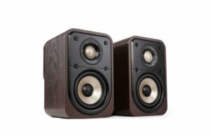 Polk Signature Elite ES15 Surround Sound Speakers - Hi-Res Audio Certified, Dolby Atmos & DTS:X Compatible, 1" Tweeter & 4" Woofer, Power Port Technology for Bass (Pair, Stunning Black) Walnut ES10 Bookshelf product image