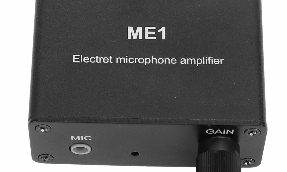 Adjustable Gain Electret Microphone Amp, 3.5mm Input Sound Preamplifier ME1, Built in Bias, Output 3.5mm Interface, 0-20db Gain, DC5-12V Power Supply product image