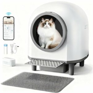 Self Cleaing Litter Box for Multiple Cats, 88L Large Smart Automatic Cat Litter Box with App Control, Health Monitoring, Integrated Safety Sensors, Odor Removal, Mat, Liners (White) product image