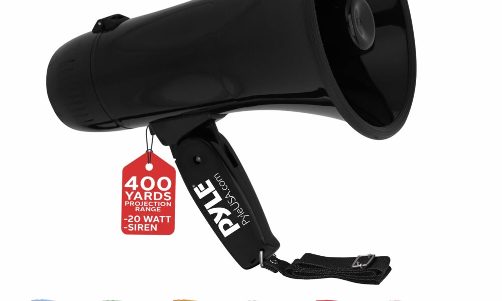Pyle 20W Megaphone Bullhorn Speaker – Portable Handheld Loud Speaker with Adjustable Volume & Siren – Compact, Powerful Bull Horn for Announcements, Events, Sports & Public Address Black product image