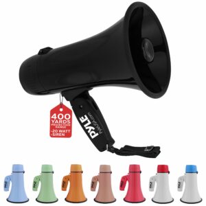 Pyle 20W Megaphone Bullhorn Speaker – Portable Handheld Loud Speaker with Adjustable Volume & Siren – Compact, Powerful Bull Horn for Announcements, Events, Sports & Public Address Black product image