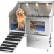 POLIMO Dog Washing Station, LED Professional Stainless Steel Dog Bathing Station 50", Dog Grooming Tub for Large, Medium & Small Dog - with Window, Ramp, Drawer, Floor Grate & Faucet (Left Ramp, 50") Left Ramp 50" product image