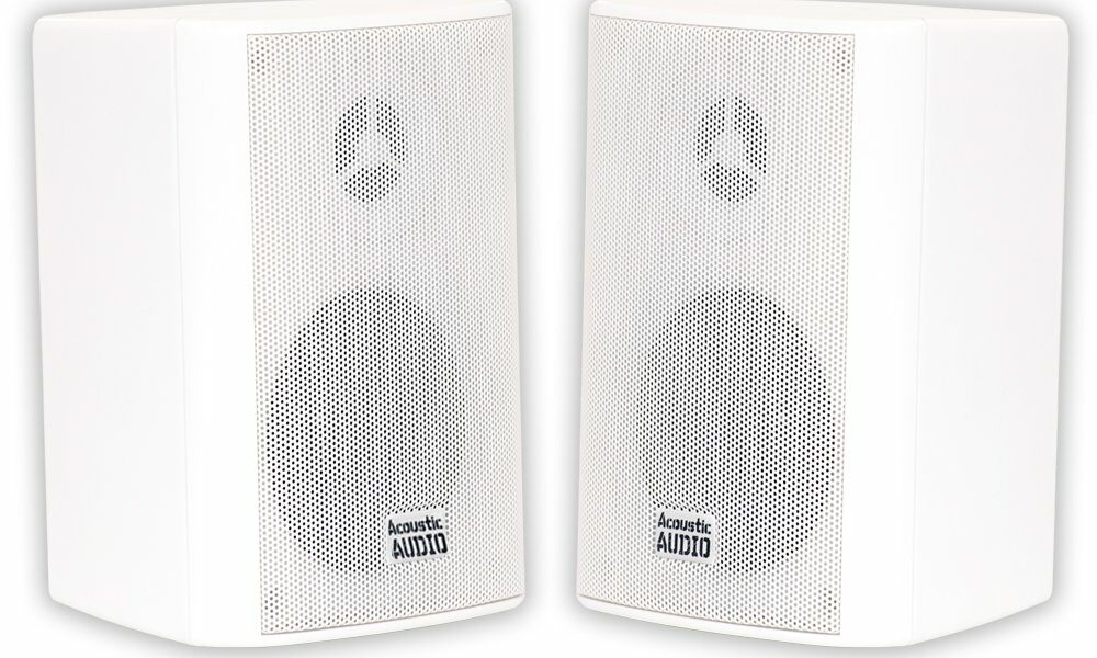 Acoustic Audio by Goldwood AA351W 2 Way High Performance Indoor Outdoor 500W Speakers with Powerful Bass (1 Pair, White) White Speakers product image