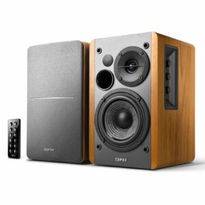 Edifier R1280DB Powered Bluetooth Bookshelf Speakers - Optical Input - Wireless Studio Monitors - 4 Inch Near Field Speaker - 42w RMS - Wood Grain product image