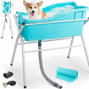 Dog Bath Tub, Portable Dog Washing Bathing Station, Elevated Foldable Dog Bath for Shower and Grooming, 3 Adjustable Height Pet Tub for Small and Medium Size Dogs, Indoor and Outdoor (Patent Design) blue product image