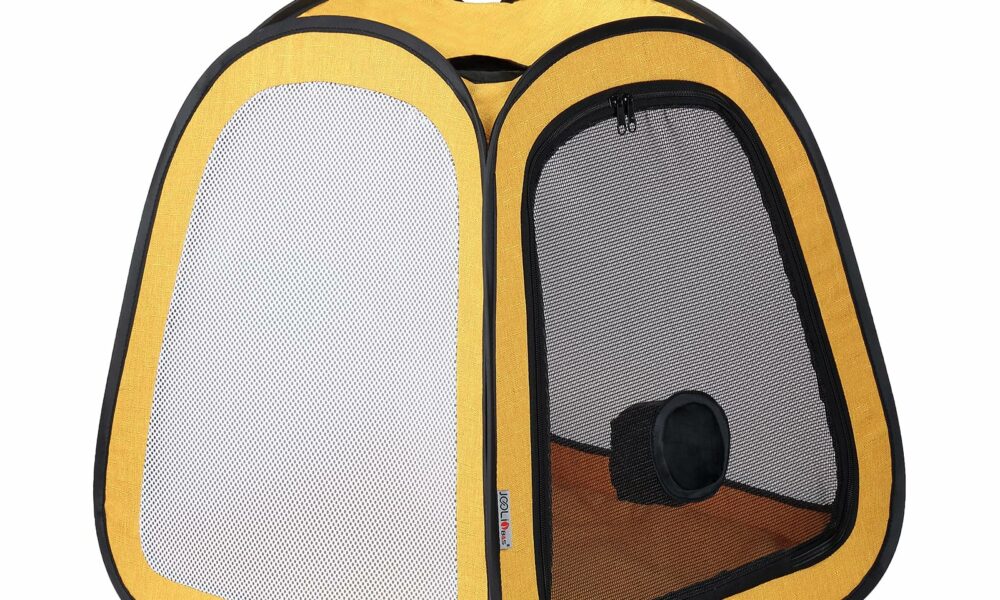 PetDogCatDrying Box Waterproof Anti-Hair Flying Portable Cat Cage Kennel Portable Foldable Cat Drying Room Pet Dry Room Pet HairDryerClean Grooming House Dryer Cage for Cats/Dogs (Trapezoid Yellow) product image