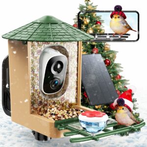 Smart Bird Feeder with Camera with AI Identify Birds Species & Solar Panel, WiFi Birdfeeder with Cam, 2K Live View, Chew-Proof & Waterproof Design, Real-Time App Alerts, Gift for Bird Lovers, Green product image