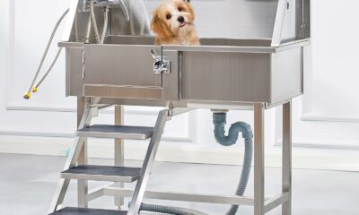Albott 34in Stainless Steel Dog Washing Station with Non-Slip Step, Faucet, Sprayer, Professional Pet Bathtub for Small Dog, Includes Tow Rope, Easy-Clean Design for Home or Grooming Salon (Left Door) Left Ramp 34 Inch product image