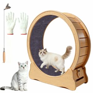 Cat Exercise Wheel Large - 35.4'' Wooden Treadmill for Indoor Cats with Low Noise, Safety Lock, Detachable Carpet & Eco-Friendly Design for Fitness, Weight Loss and Entertainment product image