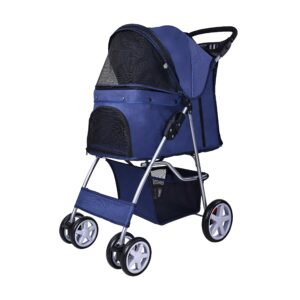 Elevon Pet Stroller 4-Wheel Folding Travel Carrier for Small Dogs Cats