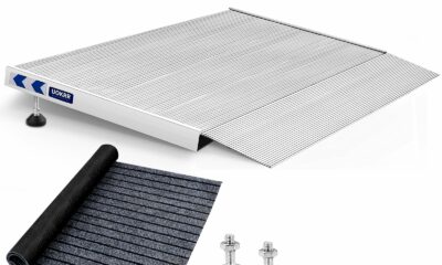 Threshold Ramp for Wheelchairs, 1.6-4.7" Rise and 24"×36" Platform Aluminum Wheelchair Ramp, Door Threshold Ramps with a Non-Slip Thick Door Mat 24x36in & 1.6-4.7" Rise Adjustable product image