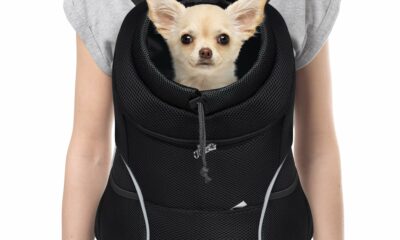 YUDODO Dog Front Carrier Backpack, Adjustable Breathable Pet Carrier for Small Dogs, Ventilated Puppy Back Pack with Safety Belt, Lightweight Doggy Backpack for Hiking Outdoor(Jet Black, L) Jet Black Large (9-13.5lbs) product image