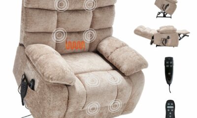 Oversized Power Lift Recliner Chair for Elderly, Dual Motor Lay Flat Recliner Big Chair with Massage and Heating, Chenille Electric Recliner Chairs for Living Room, Medium-Firm, Beige product image
