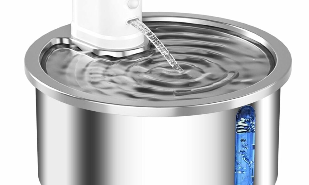 Stainless Steel Wireless Cat Water Fountain 3.2L/108oz Automatic Cat Water Dispenser 4000mAh Battery Operated Large Capacity Pet Water Fountains for Cats Dogs (Black Classic) Stainless Steel White product image