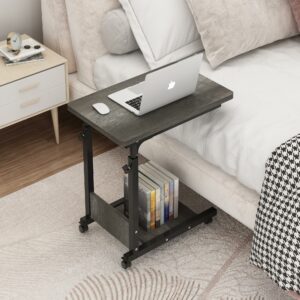 TigerDad Adjustable Height C Table Sofa Side Bedside Table with Wheels, Hospital Bed Table Rolling Tray with Storage, Mobile Computer Desk Laptop Table for Home Use,Gray Grey product image