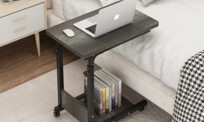TigerDad Adjustable Height C Table Sofa Side Bedside Table with Wheels, Hospital Bed Table Rolling Tray with Storage, Mobile Computer Desk Laptop Table for Home Use,Gray Grey product image