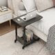 TigerDad Adjustable Height C Table Sofa Side Bedside Table with Wheels, Hospital Bed Table Rolling Tray with Storage, Mobile Computer Desk Laptop Table for Home Use,Gray Grey product image