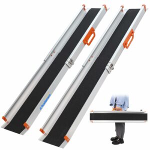 Ruedamann Portable Wheelchair Ramp, 7FT Adjustable Aluminum Ramp for Home, 600lbs Capacity,Telescoping Non-Skid Surface Wheel Chair Ramp for Home, Stairs, Steps, 2Pcs Upgraded - Fully Adjustable Length 7FT(2 pcs） product image