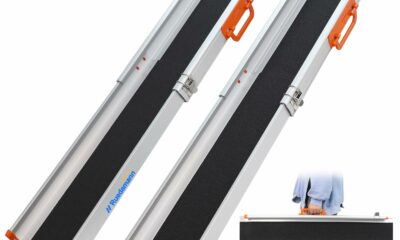 Ruedamann Portable Wheelchair Ramp, 7FT Adjustable Aluminum Ramp for Home, 600lbs Capacity,Telescoping Non-Skid Surface Wheel Chair Ramp for Home, Stairs, Steps, 2Pcs Upgraded - Fully Adjustable Length 7FT(2 pcs) product image