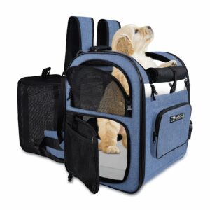 Petskd Expandable Pet Backpack Carrier 16.5x14.5x11 Inches for Small Dogs and Medium Cats,Portable Dog Cat Backpack Carrier for Hiking,Vet,Travel(Blue) product image