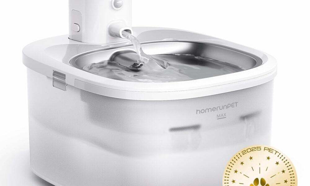 Homerunpet Wireless Pet Water Fountain - Stainless Steel Water Tray, Battery Operated Ultra-Quiet, Portable Automatic Cat & Dog Dispenser, Dishwasher Safe product image