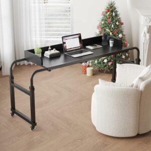 Overbed Table with Wheels, Bed Desk Recliner Table Adjustable Height Laptop Table, Queen King Size Over The Bed Table with Wheels & Heavy Duty Metal Leg Laptop Desk for Recliner (Black) product image