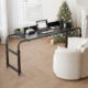 Overbed Table with Wheels, Bed Desk Recliner Table Adjustable Height Laptop Table, Queen King Size Over The Bed Table with Wheels & Heavy Duty Metal Leg Laptop Desk for Recliner (Black) product image