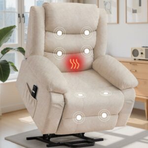 Oversized Power Lift Recliner for Elderly, Extra Wide Electric Recliner Chairs with Massage and Heat, Reclining Chair with Side Pockets, Recliner for Living Room (Imitation Cashmere, Khaki) Lightbeige product image