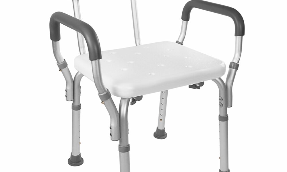 Vaunn Medical Deluxe Spa Shower Chair with Arms and Back, Bath Seat for Seniors, 350 lbs Max Weight, White With Light Gray Arms product image
