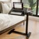 PUNCIA Height Adjustable Overbed Table with Pneumatic Lift and Wheels Split Top Tilting Tray and Rolling Laptop Desk – Bedside Cart for Reading Computer Work Study in Bedroom and Home Office Rectangular Black product image