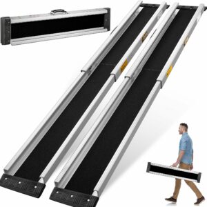 8FT Portable Wheelchair Ramp 2.0, 96"L x 7.2"W Aluminum Wheelchair Ramps for Home Steps, 1200LBS Capacity（2 Pack ）Telescopic Non-Skid Threshold Handicap Wheel Chair Ramp for Doorways, Stairs product image