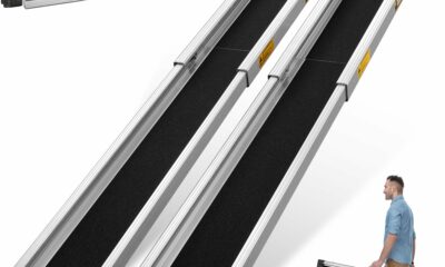8FT Portable Wheelchair Ramp 2.0, 96"L x 7.2"W Aluminum Wheelchair Ramps for Home Steps, 1200LBS Capacity（2 Pack ）Telescopic Non-Skid Threshold Handicap Wheel Chair Ramp for Doorways, Stairs product image