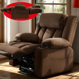 Three Motor Large-Wide Power Lift Chairs Recliners for Big and Tall Elderly, 180° Lay Flat Lift Chair, Infinite Position, Power Headrest, Heat & Vibration Massage (Plush Flannel, Dark Brown) Dark Brown Plush Flannel product image