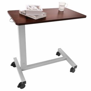 Hospital Bed Table on Wheels Over Bed Tray for Feeding Eating and Laptop, Adjustable Height Heavy Duty with Capacity up to 70 lbs 31.5×15.5 inches Walnut Brown product image