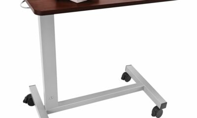 Hospital Bed Table on Wheels Over Bed Tray for Feeding Eating and Laptop, Adjustable Height Heavy Duty with Capacity up to 70 lbs 31.5×15.5 inches Walnut Brown product image