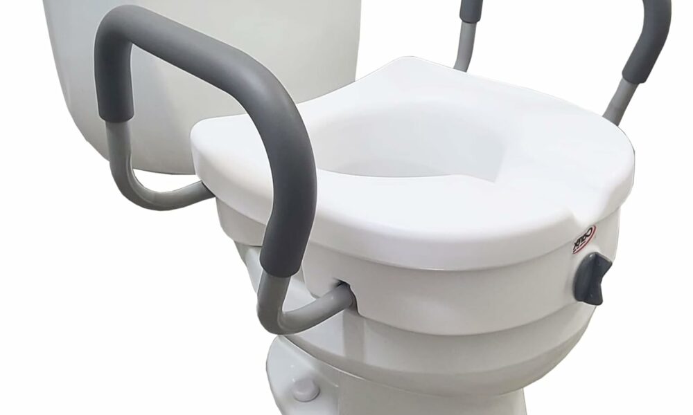 Carex E-Z Lock Raised Toilet Seat With Handles, 5" Toilet Seat Riser with Arms, Handicap Raised Toilet Seat For Seniors and Elevated Toilet Seat 1 Count (Pack of 1) Adjustable,Elongated product image