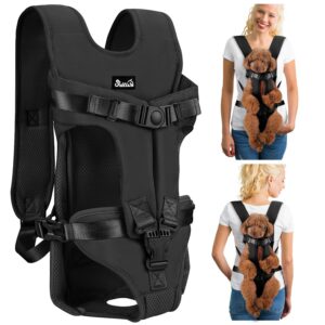 Lukovee Dog Backpack Carrier, Legs Out Easy-fit Dog Front Carrier for Small Medium Dogs, Adjustable Hands Free Dog Chest Carrier for Hiking Cycling (B,Medium) Black Medium product image