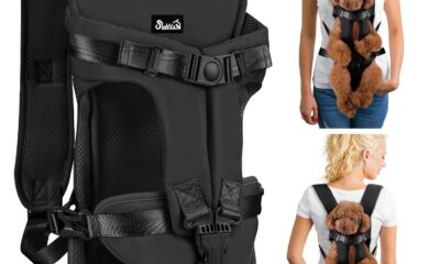 Lukovee Dog Backpack Carrier, Legs Out Easy-fit Dog Front Carrier for Small Medium Dogs, Adjustable Hands Free Dog Chest Carrier for Hiking Cycling (B,Medium) Black Medium product image