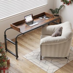 Overbed Table with Wheels, Bed Desk Recliner Table Adjustable Height Laptop Table, Queen King Size Over The Bed Table with Wheels & Heavy Duty Metal Leg Laptop Desk for Recliner (Rustic Brown) product image