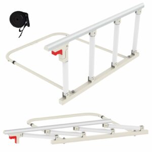 Bed Rails for Elderly Adults Safety, Folding Bedside Assist Rail Handle, Collapsible Bed Fence Preventing Falling for King, Queen, Full, Twin (with Crash Cushion) White-round Pipe product image