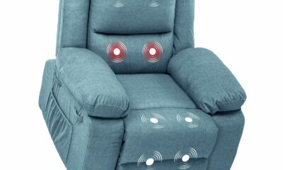 COMHOMA Electric Power Lift Chairs Recliners for Elderly,Recliner Chair with Massage and Heat,2 Side Pockets, USB Ports, Fabric(Blue) Blue Textile product image