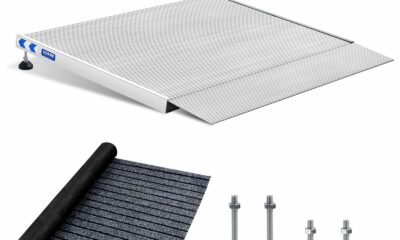 Threshold Ramp for Wheelchairs, 3-5.5" Rise and 30"×36" Platform Aluminum Wheelchair Ramp, Door Threshold Ramps with a Non-Slip Thick Door Mat 30x36in & 3-5.5" Rise Adjustable product image