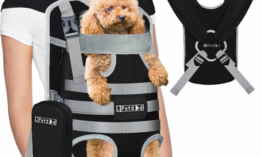 Petskd Dog Front Carrier Backpack for Small Pet with Adjustable Cross Shoulder Straps, Hands Free Puppy Legs Out Chest Carriers for Hiking, Cycling, Vet (Black, M) product image