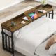 Overbed Table with Wheels and Height Adjustable, 71 inch Queen Size Bed Table with Adjustable Tilt Board, Mobile Laptop Cart Computer Desk with Outlets & USB Ports, Brown Brown Queen Size product image