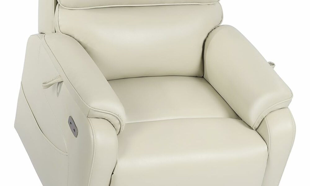 EONIX Dual Motor Lay Flat Power Lift Recliner Chair for Elderly, Breathable Leather Electric Lift Chairs for Adults, 400lbs Heavy Duty Power Recliner with Heat and Massage, SLRY003061, Cream White Medium Cream White product image