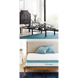 LINENSPA Adjustable Bed Base-Motorized Head and Foot Incline 8 Inch Memory Foam and Innerspring Hybrid Medium-Firm Feel Mattress, Split King product image