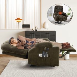 CDCASA Oversized Dual Motor Lay Flat Power Lift Recliner Chair with Massage, Heating, Textile Infinite Position Large Recliner Chairs for Big & Elderly People, USB & Type-C Ports, Brown 1 Dark Brown product image