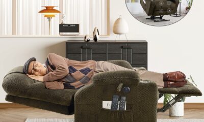 CDCASA Oversized Dual Motor Lay Flat Power Lift Recliner Chair with Massage, Heating, Textile Infinite Position Large Recliner Chairs for Big & Elderly People, USB & Type-C Ports, Brown 1 Dark Brown product image
