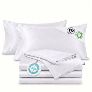 Delilah Home Sustainable Living 100% Organic Cotton Split King Bed Sheet Set, Certified by GOTS and Vegan.org, 300 Gram TC, Proudly Made in Portugal, 5 Piece Set, White White Split King product image